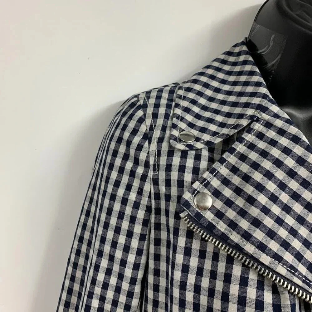 J. Crew Women's Gingham‎ Plaid Linen Blend Motorcycle Jacket Size 00